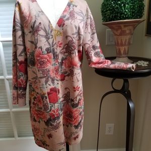 Floral jacket, very soft suede feel, multi colors, deep pockets, lightweight